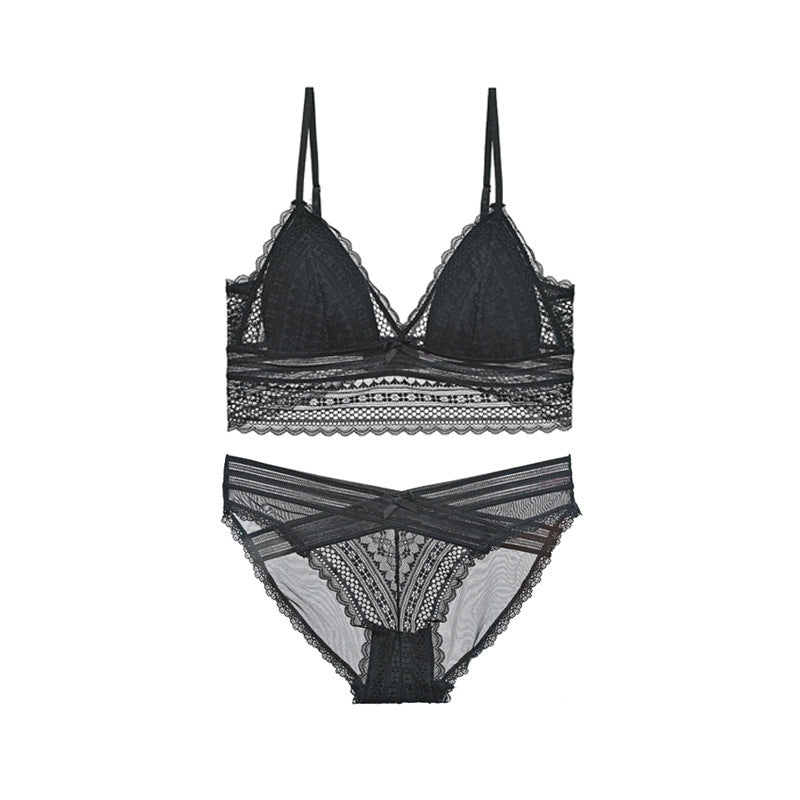 Lace Triangle Cup No Steel Ring Breathable Sexy Bra Underwear Set