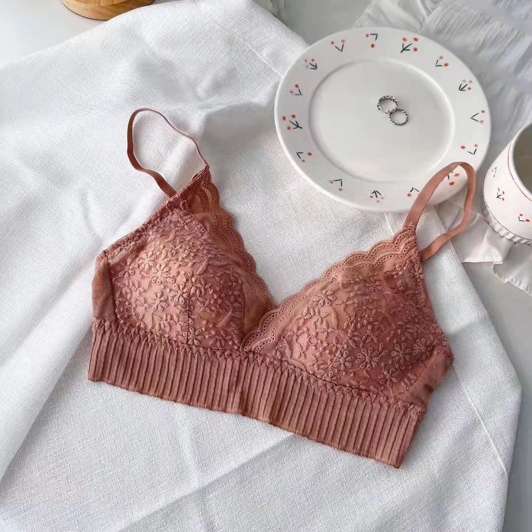 French Style Nude Feel Lace Triangle Cup Underwear Women's Bra