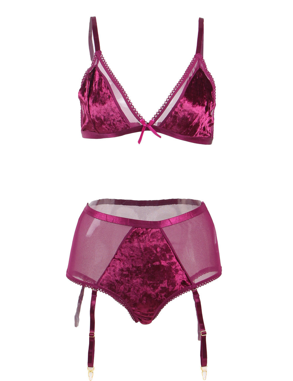 European And American Plus Size Underwear Three-point Bra Garter Set