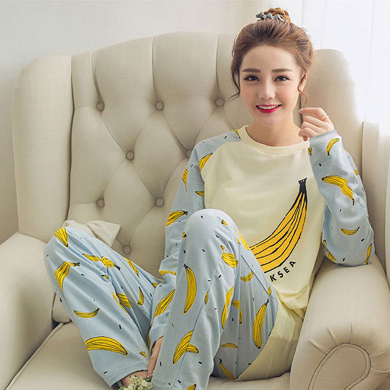 Girl Pajamas Long-sleeved Trousers Round Neck Printed Thin Suit