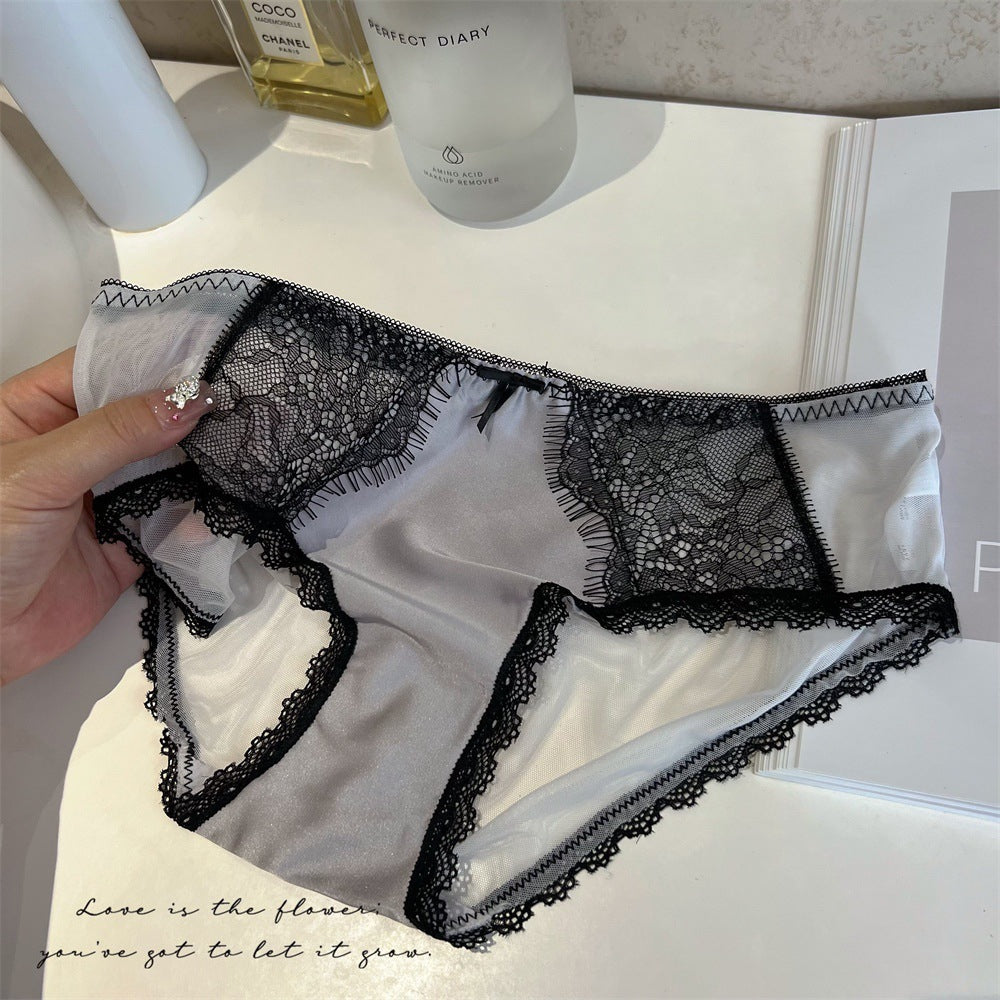 Retro High Luxury Lace Underwear Women's French Eyelash Stitching Satin Comfortable Breathable Purified Cotton Crotch