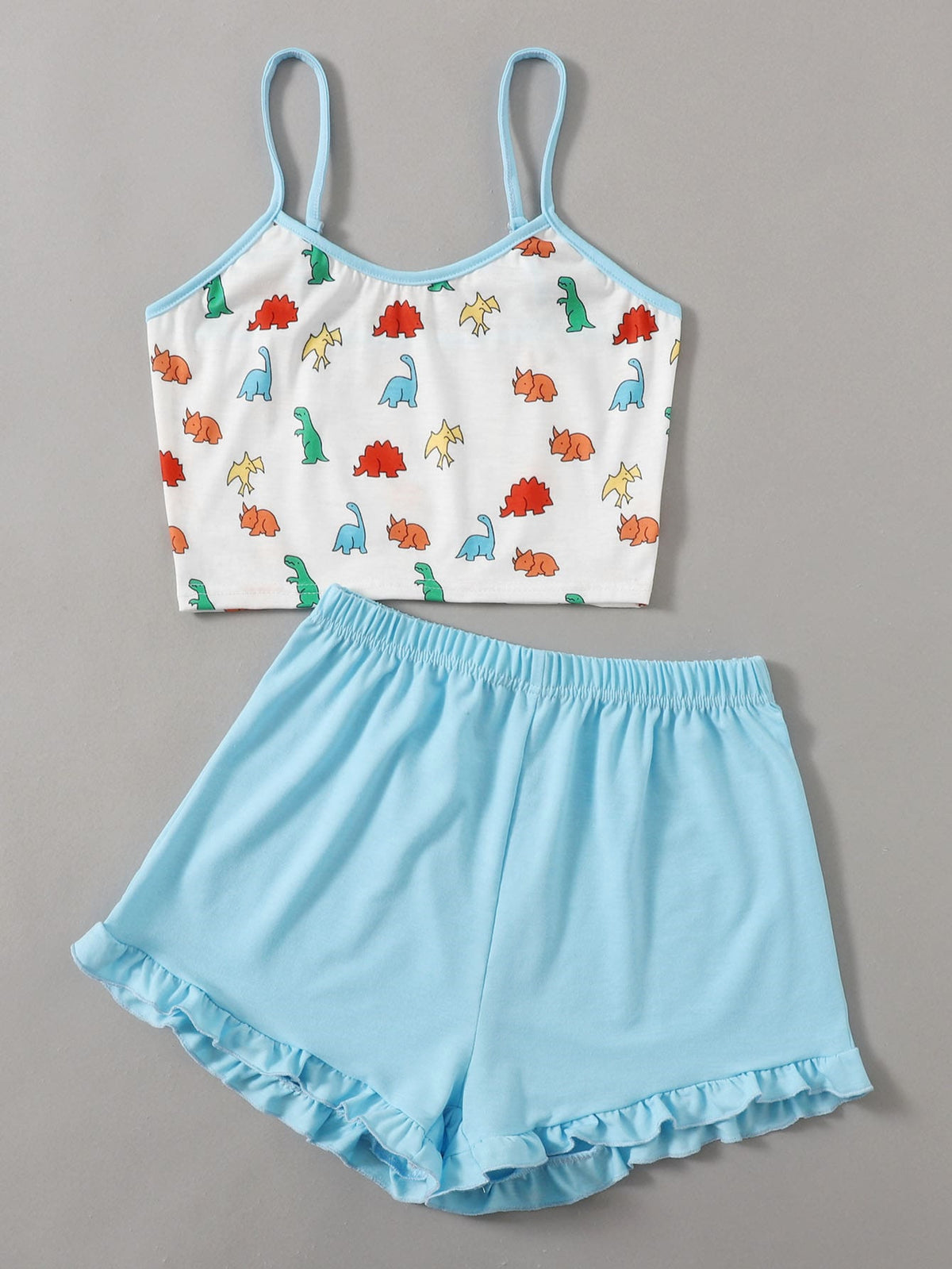 Summer Women's Small Suspender Two-piece Pajamas Dinosaur Suit