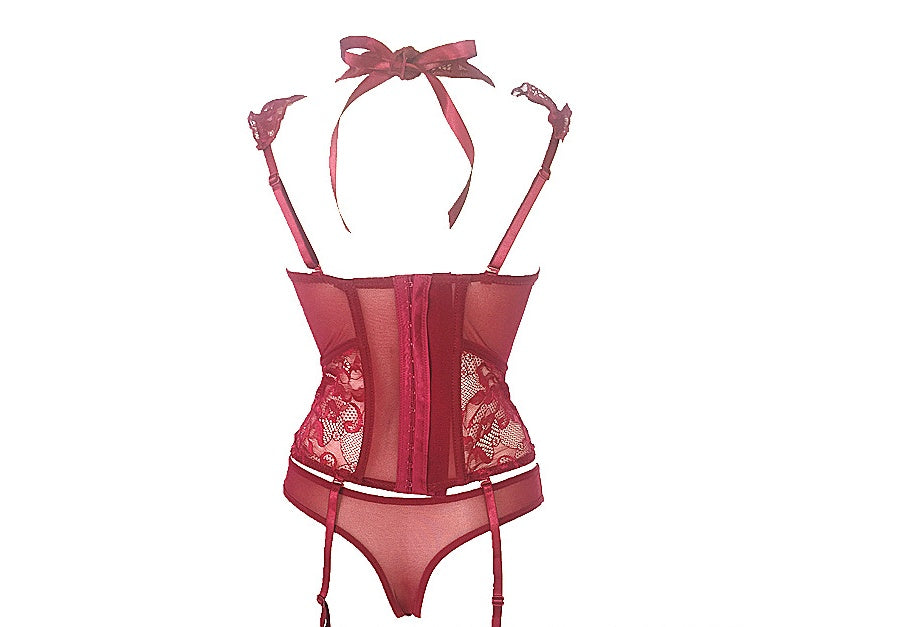 Lace fishbone corset underwear set