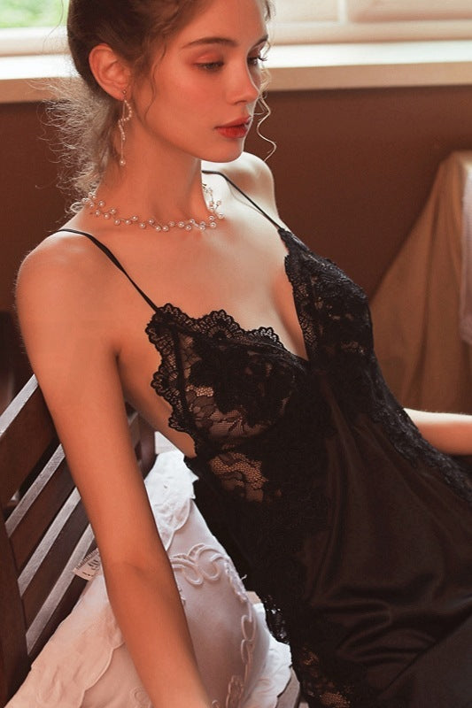 Lace Sexy Silk Pajamas Suspender Nightdress