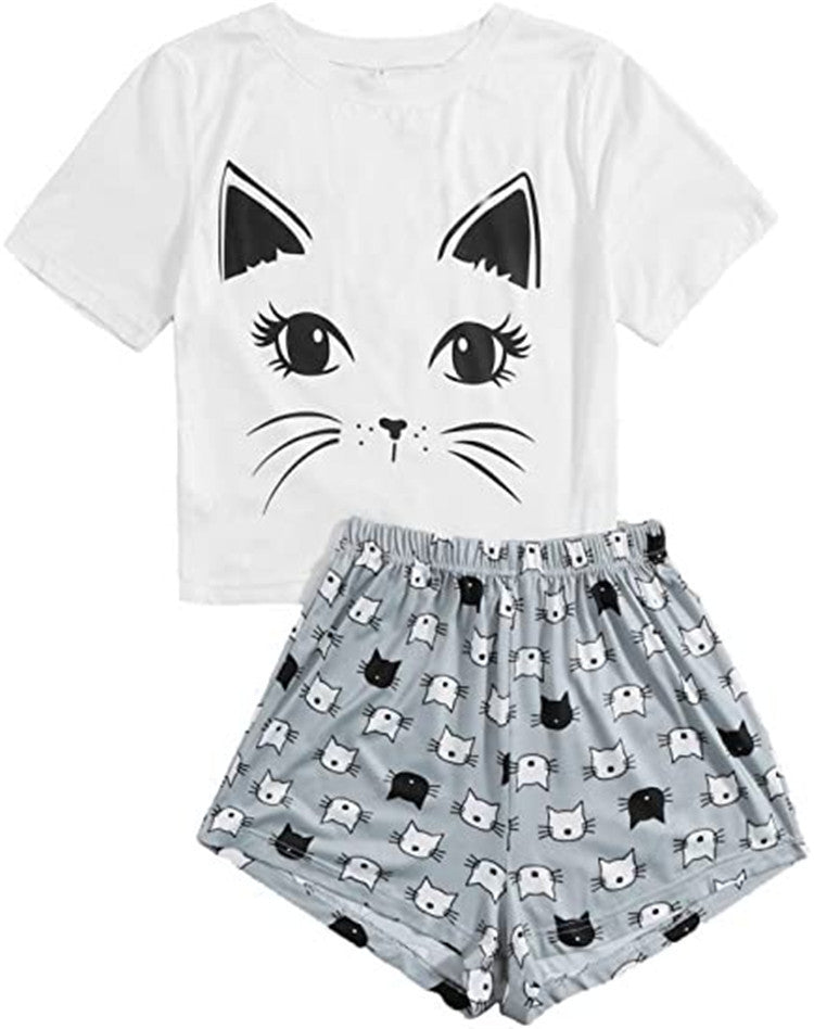 Women's Cat Fashion Printing Casual Pajamas Home Suit