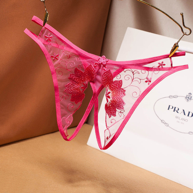 Women's Embroidered File Panties Free Sexy Thong Low Waist