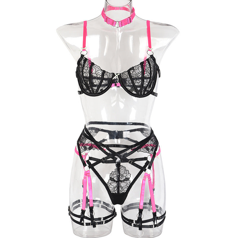 Tulle Embroidery Cut-out Underwear Set