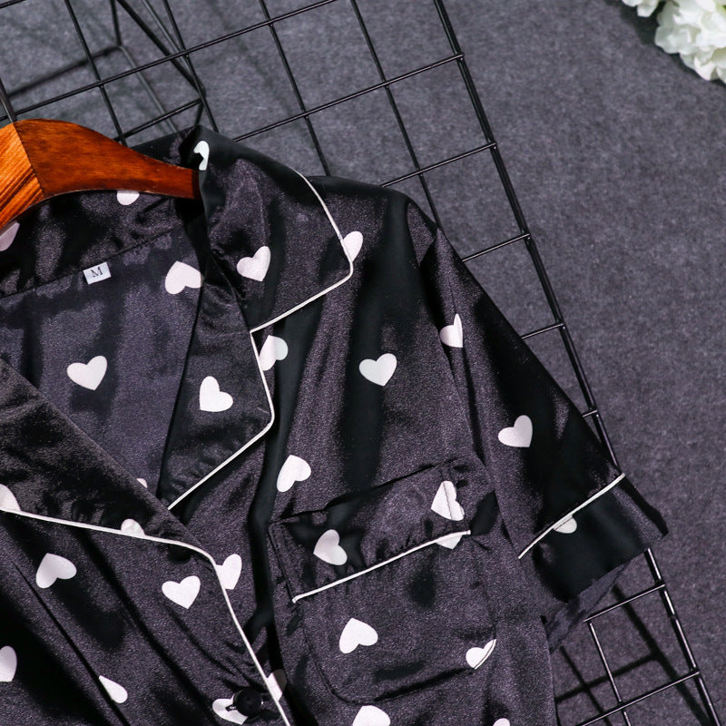 Love Simple Lapel Short Sleeve Shorts Casual Popular Pajamas