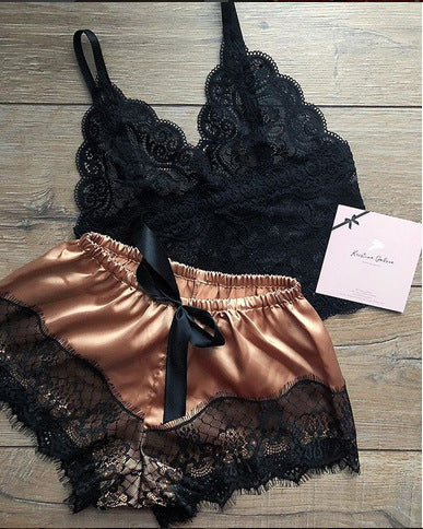 Two-Piece Sexy Three-Point Lace Suspender Pajamas