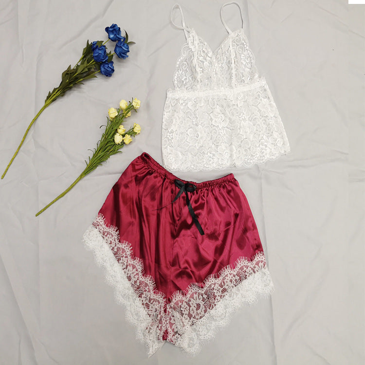 Two-Piece Sexy Three-Point Lace Suspender Pajamas