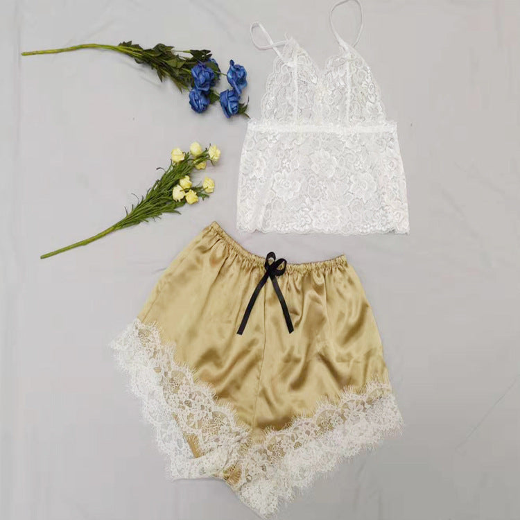 Two-Piece Sexy Three-Point Lace Suspender Pajamas