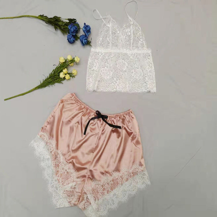 Two-Piece Sexy Three-Point Lace Suspender Pajamas