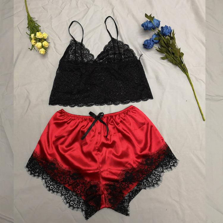 Two-Piece Sexy Three-Point Lace Suspender Pajamas