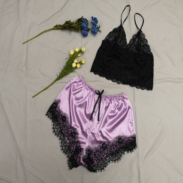 Two-Piece Sexy Three-Point Lace Suspender Pajamas