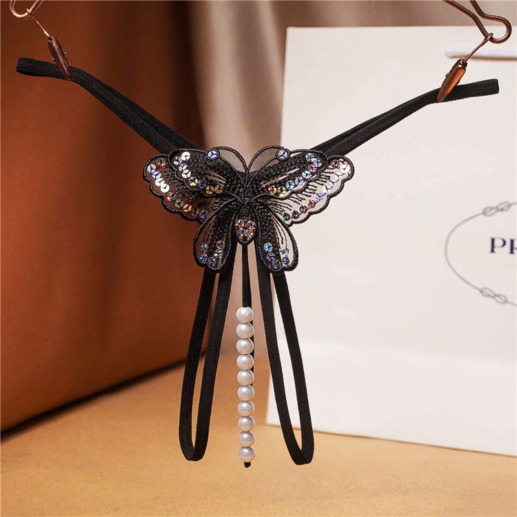 Sexy Temptation Hollow Sequined Thong T Pants