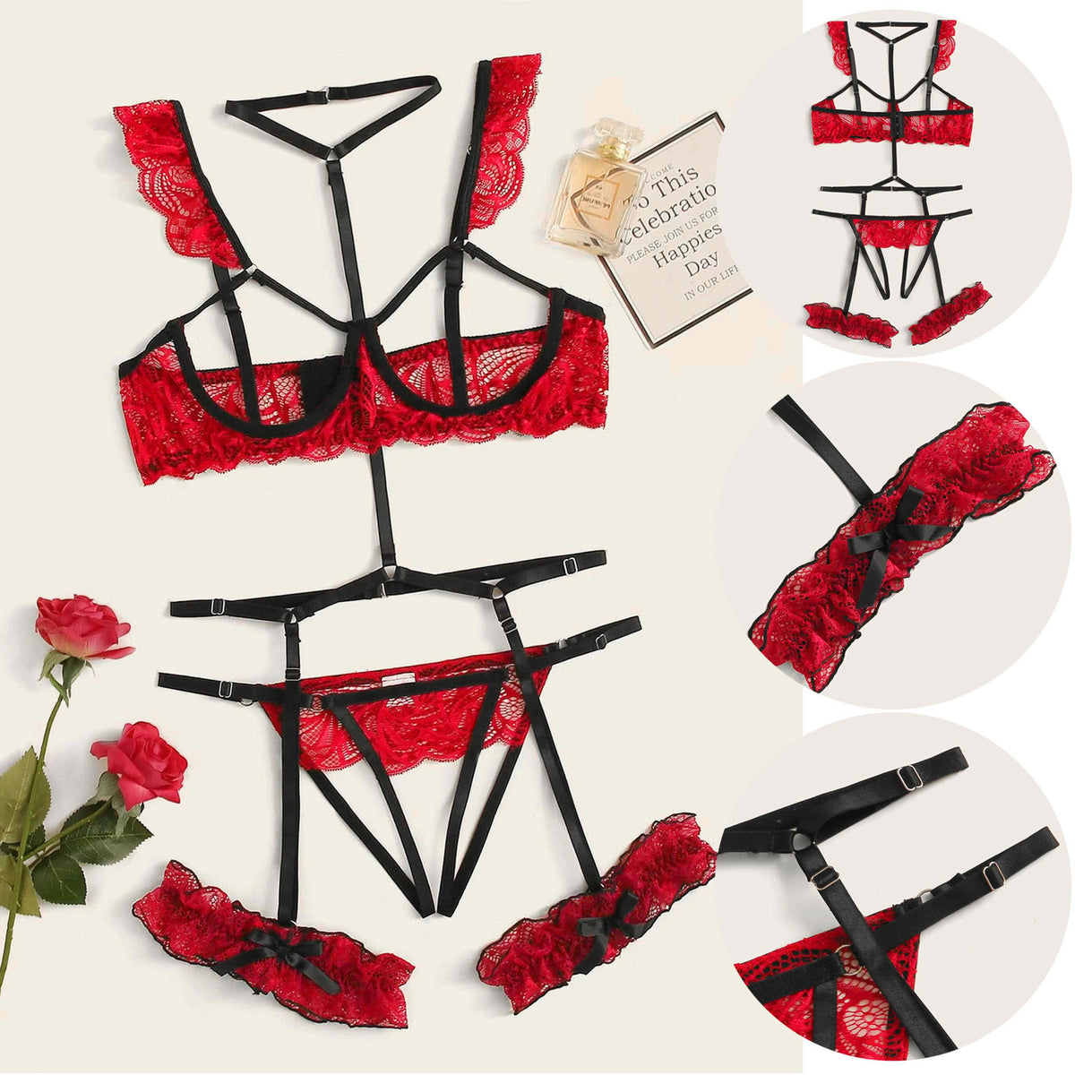 Lingerie Cup Bra Crotchless With Garter