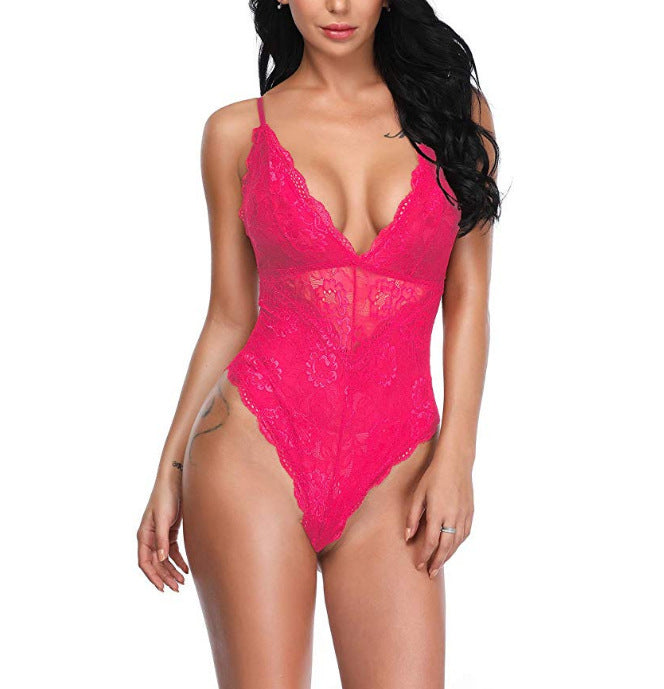 Fashion Sexy Lace Cross Sling Hollow Bodysuit