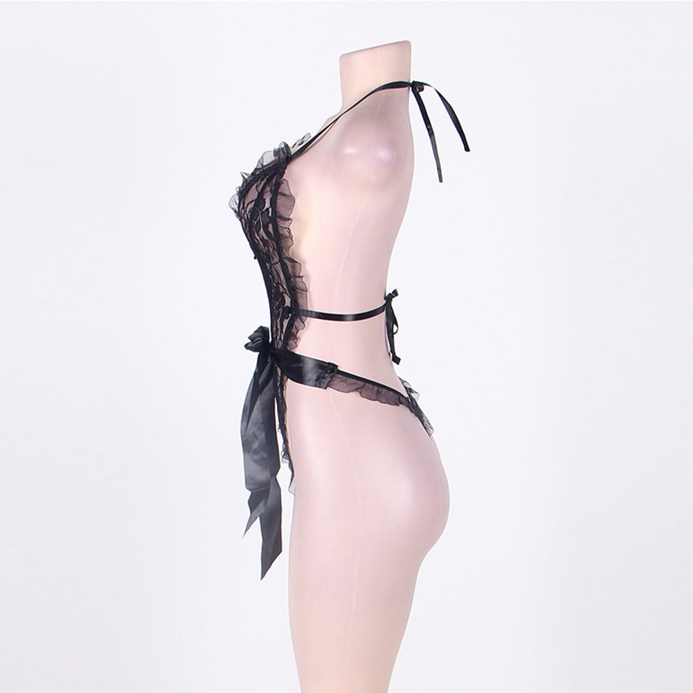 Sexy Lace V-Neck Sleeveless Sexy Backless Casual Jumpsuit Black And Red