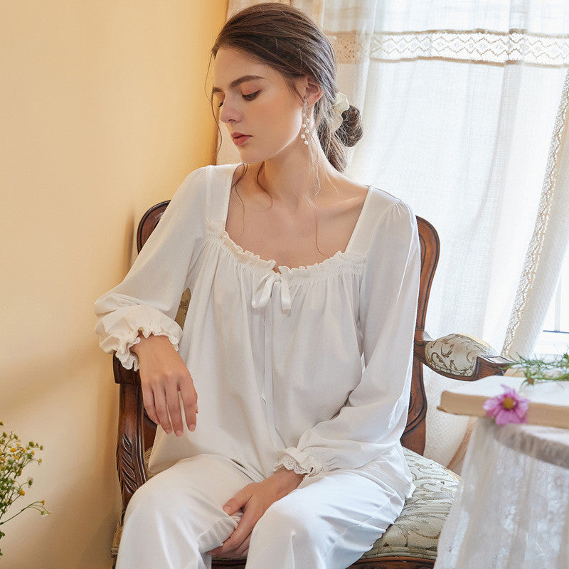 Pure Cotton Pajamas Women Palace Princess Style Long-sleeved Pants
