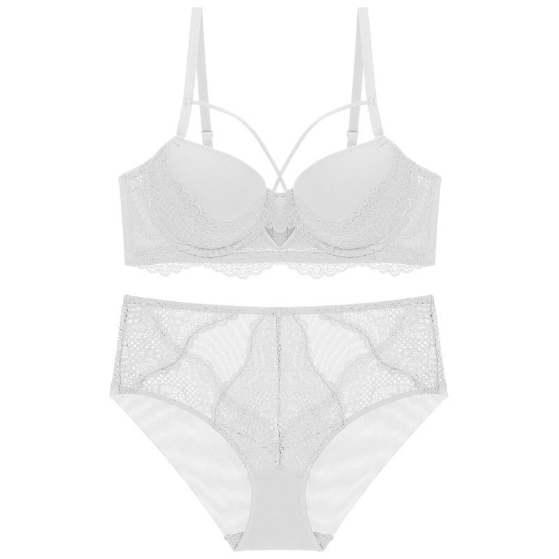 French Lace Splicing Hollow-out Sexy Bra Suit