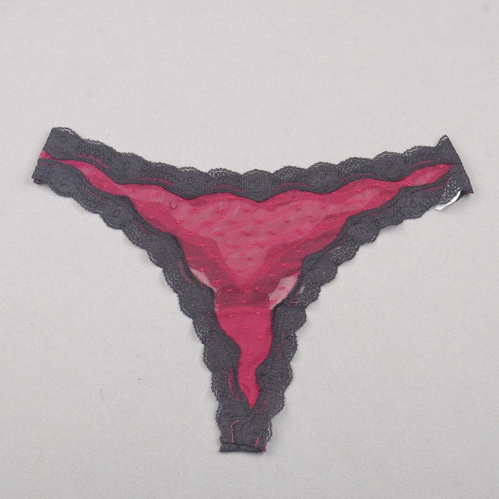 Ladies Sexy Lace Transparent Lightweight Hollow Mesh Low-Rise Seductive Cotton Thong