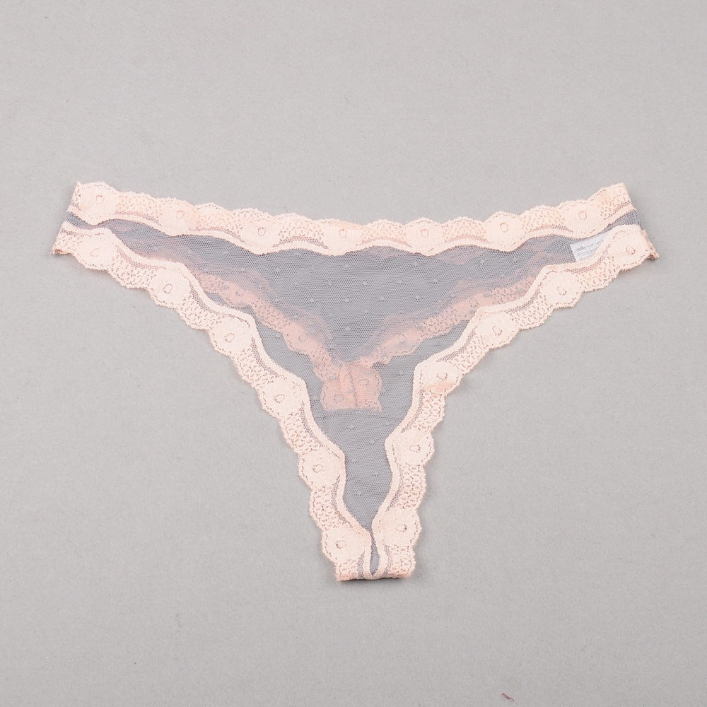 Ladies Sexy Lace Transparent Lightweight Hollow Mesh Low-Rise Seductive Cotton Thong