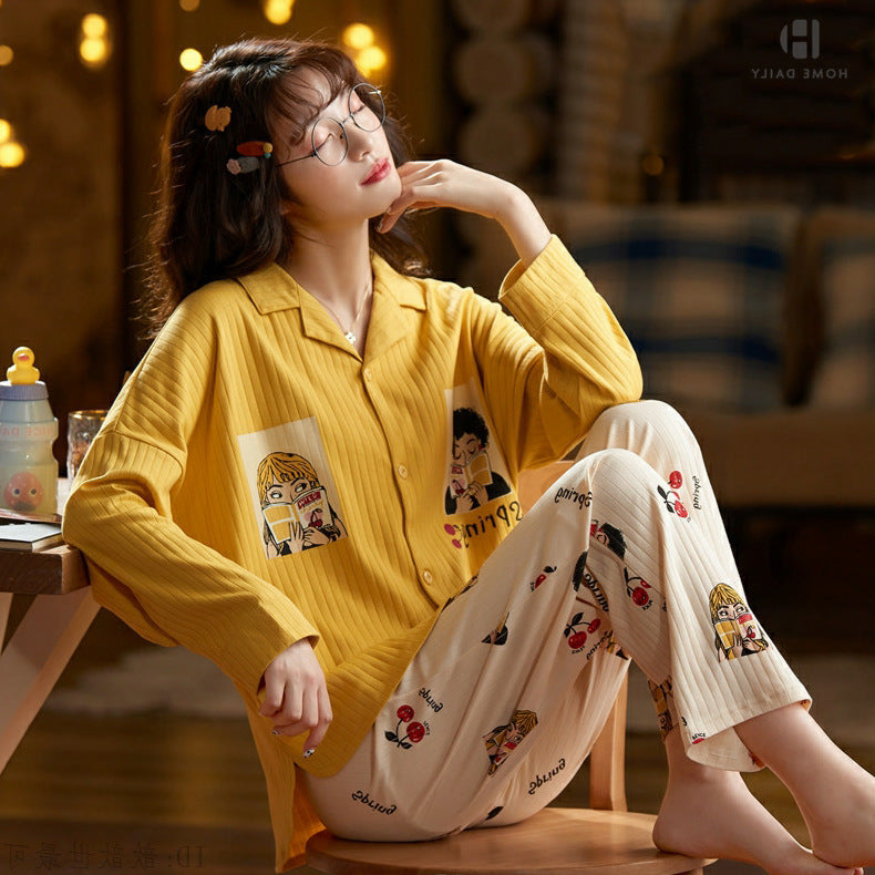 Antarctic Pajamas Women's Spring And Autumn Pure Cotton Long Sleeves Can Be Worn Outside Home Clothes Cotton Autumn And Winter New Suit