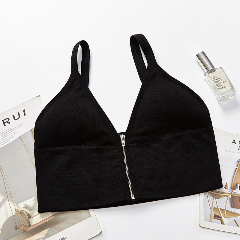 Deep V Front Zipper Gathers The Breast Sling Underwear For Ladies