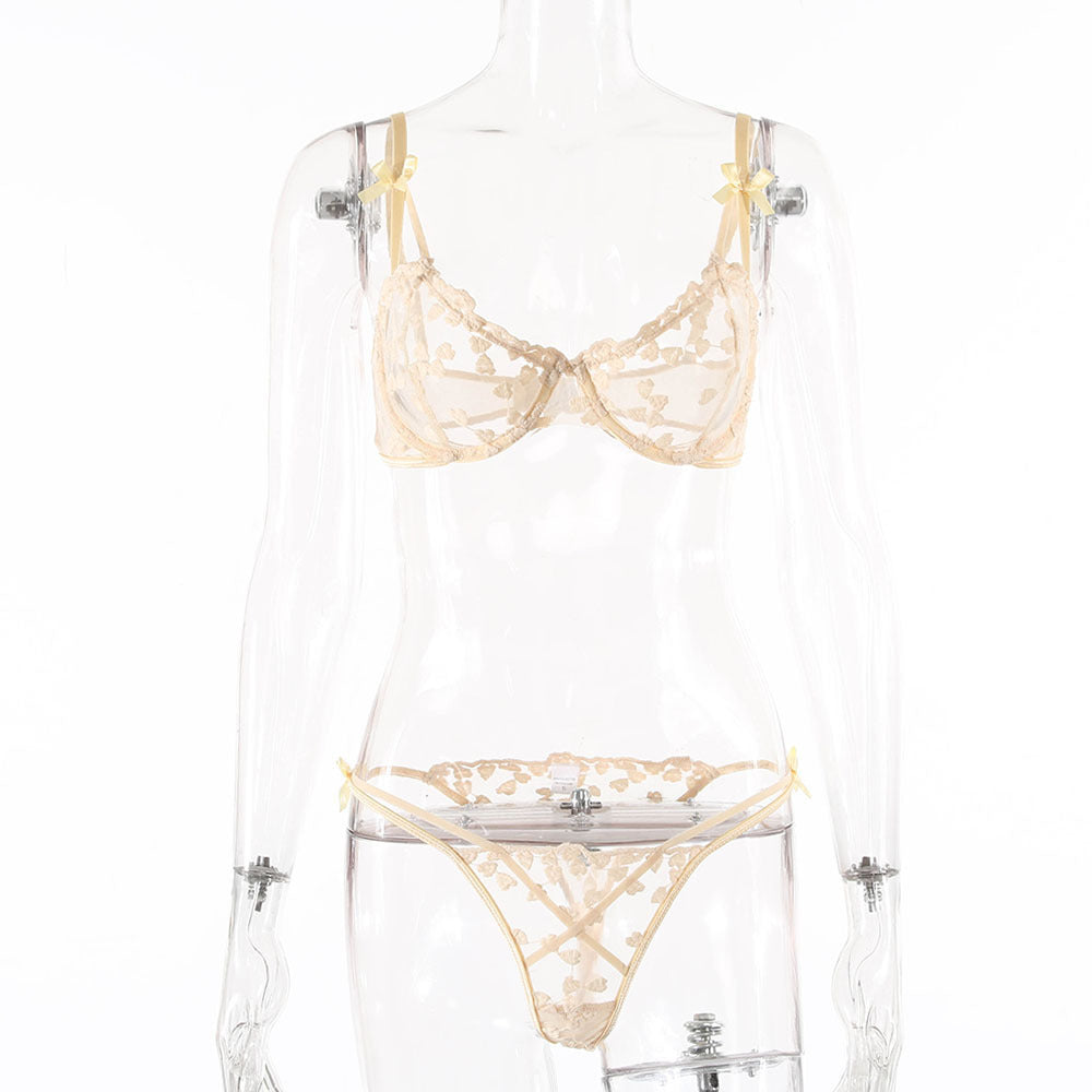 European And American Women'S Crochet Lace Perspective Bow Sexy Lingerie Set 14405