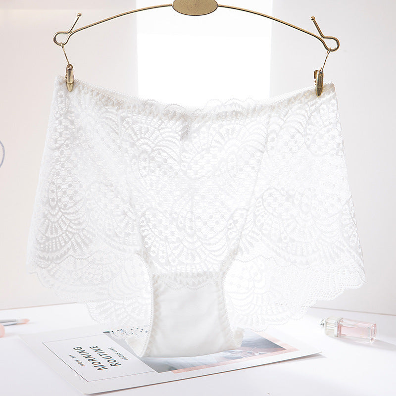High-waisted Panties With Lace Trim And Hollow Briefs. Sexy Hot Ladies' Panties With Cotton Bottom Crotch