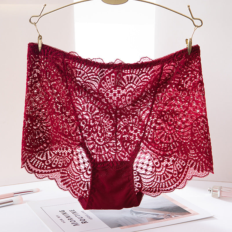 High-waisted Panties With Lace Trim And Hollow Briefs. Sexy Hot Ladies' Panties With Cotton Bottom Crotch
