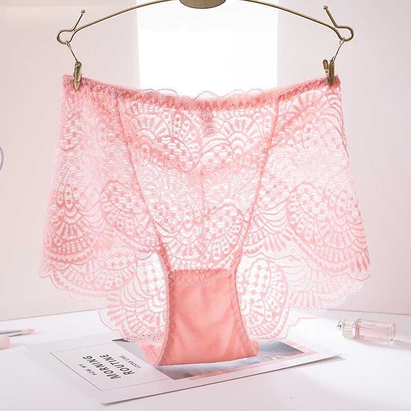 High-waisted Panties With Lace Trim And Hollow Briefs. Sexy Hot Ladies' Panties With Cotton Bottom Crotch