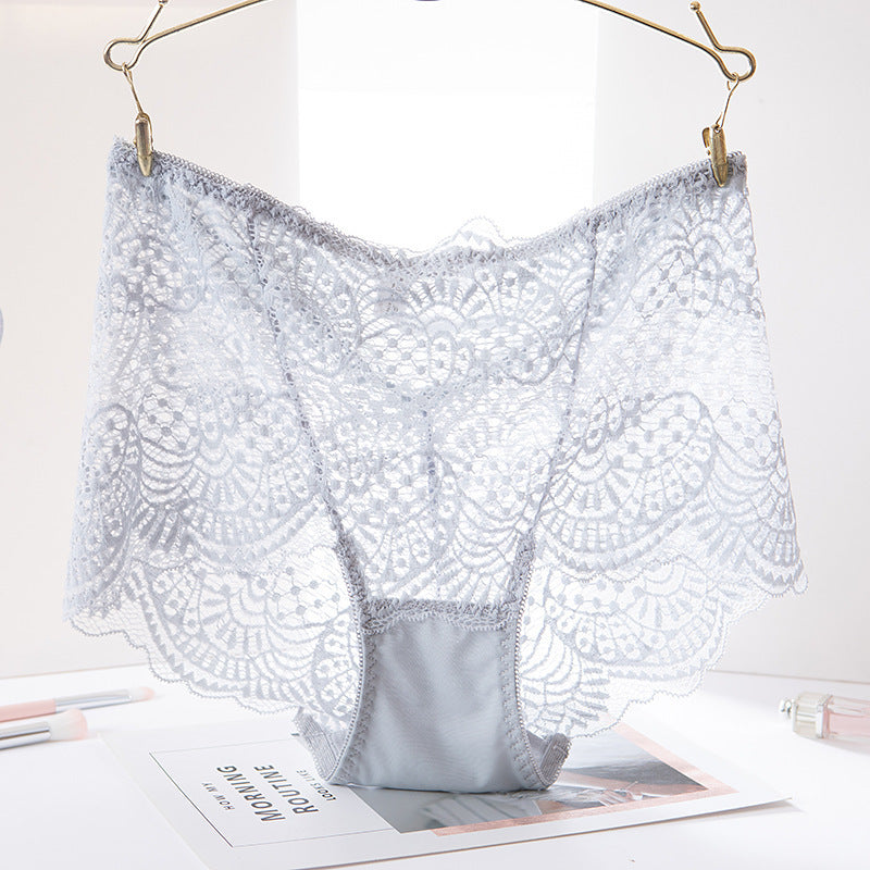 High-waisted Panties With Lace Trim And Hollow Briefs. Sexy Hot Ladies' Panties With Cotton Bottom Crotch