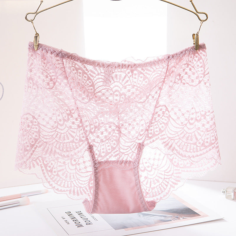 High-waisted Panties With Lace Trim And Hollow Briefs. Sexy Hot Ladies' Panties With Cotton Bottom Crotch