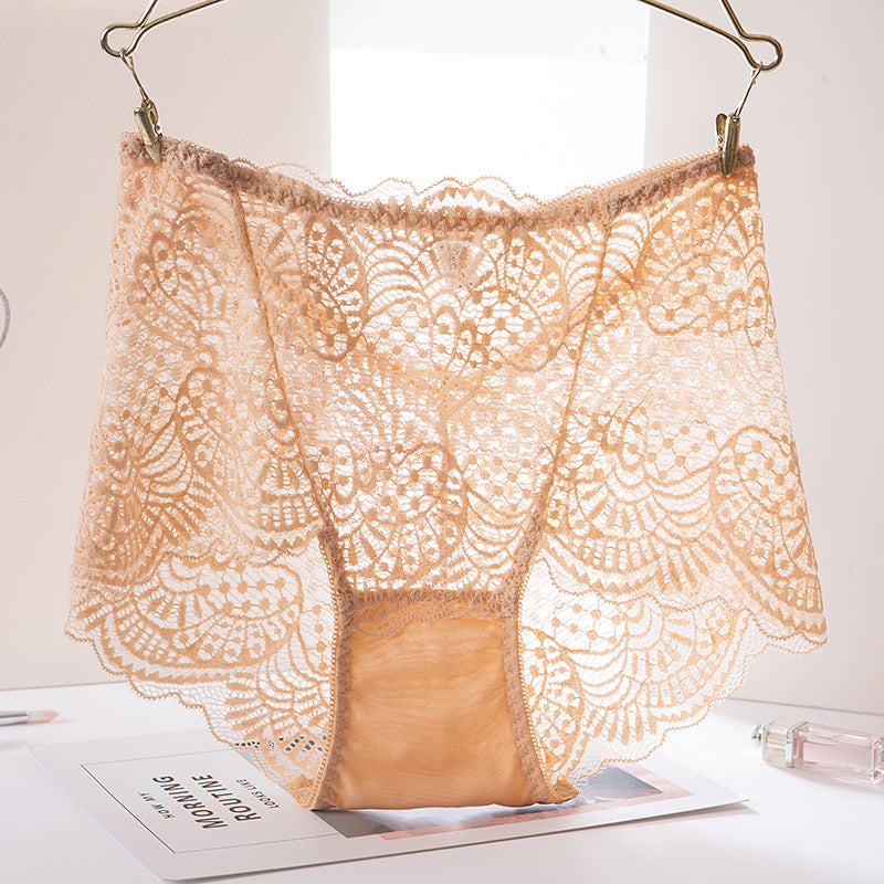 High-waisted Panties With Lace Trim And Hollow Briefs. Sexy Hot Ladies' Panties With Cotton Bottom Crotch
