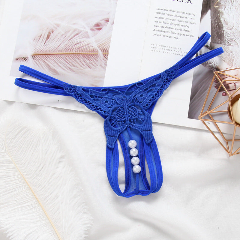 Embroidery Hollow Temptation Pearl Massage Thong