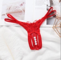 Embroidery Hollow Temptation Pearl Massage Thong