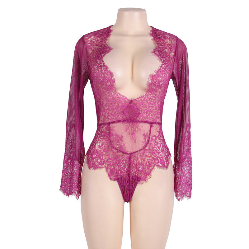 Sexy One-piece Pajamas Lace Perspective