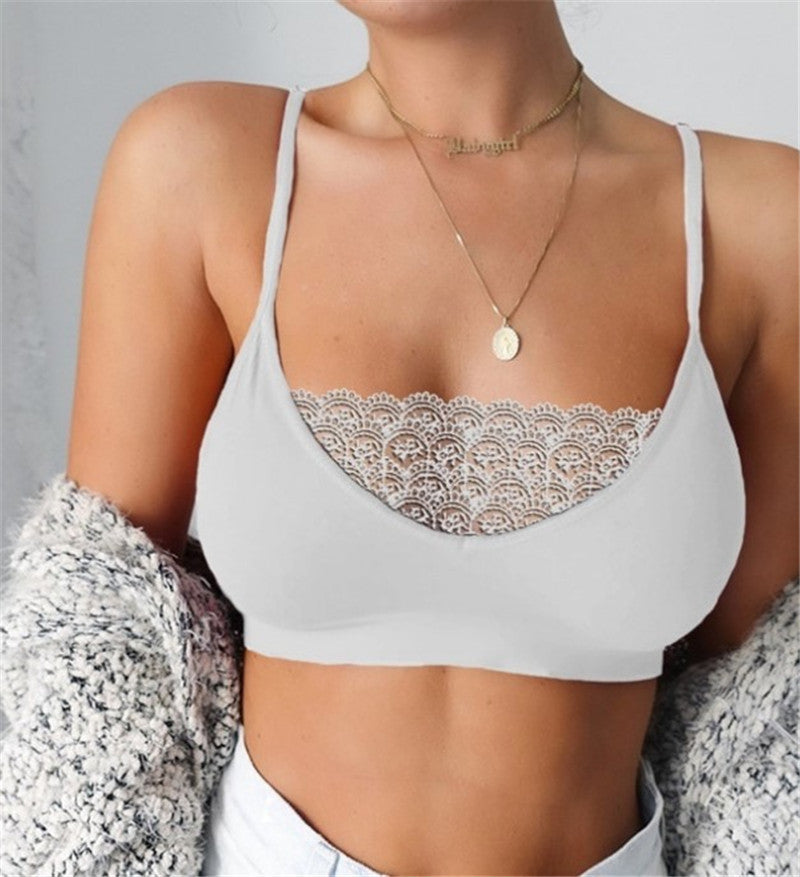 Sexy Tube Top With Lace Edge Perspective Solid Color Camisole