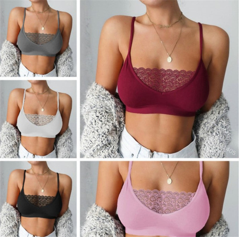 Sexy Tube Top With Lace Edge Perspective Solid Color Camisole