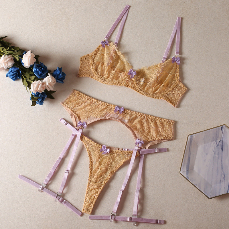 Lace Bow Bra Women's Garter Underwear Suit