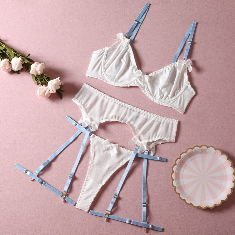Lace Color Matching Leg Ring Steel Ring Hot Sexy Garter Bow Three-piece Set