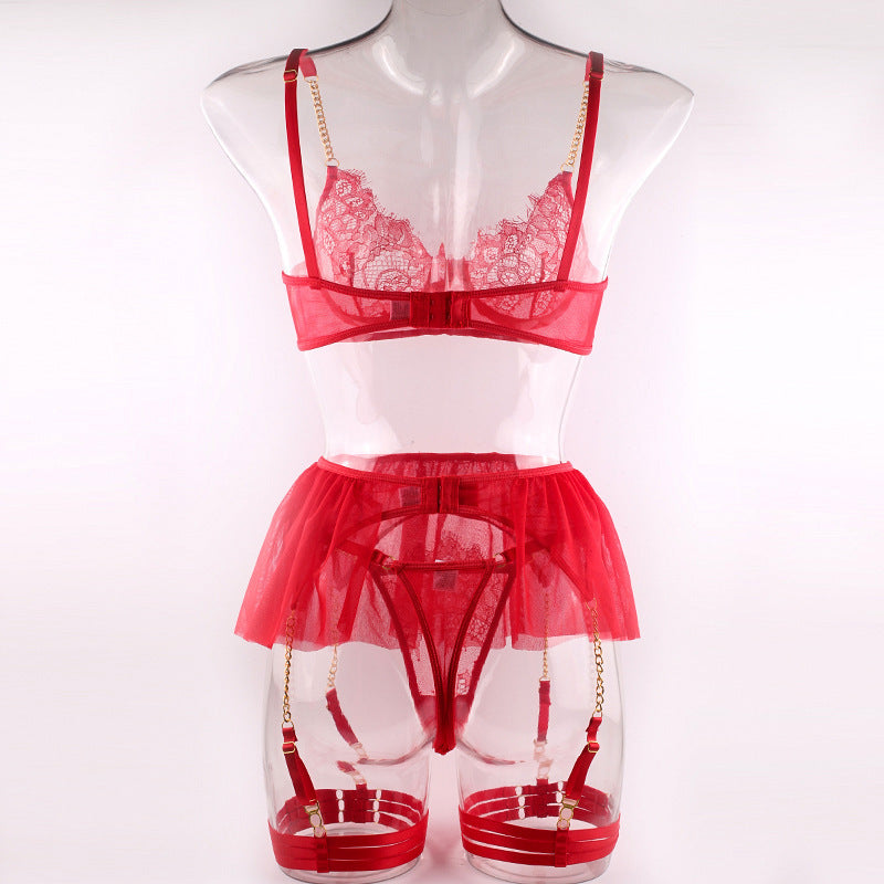 Chain With Steel Ring Garter Gauze Skirt Tight Chest Suit