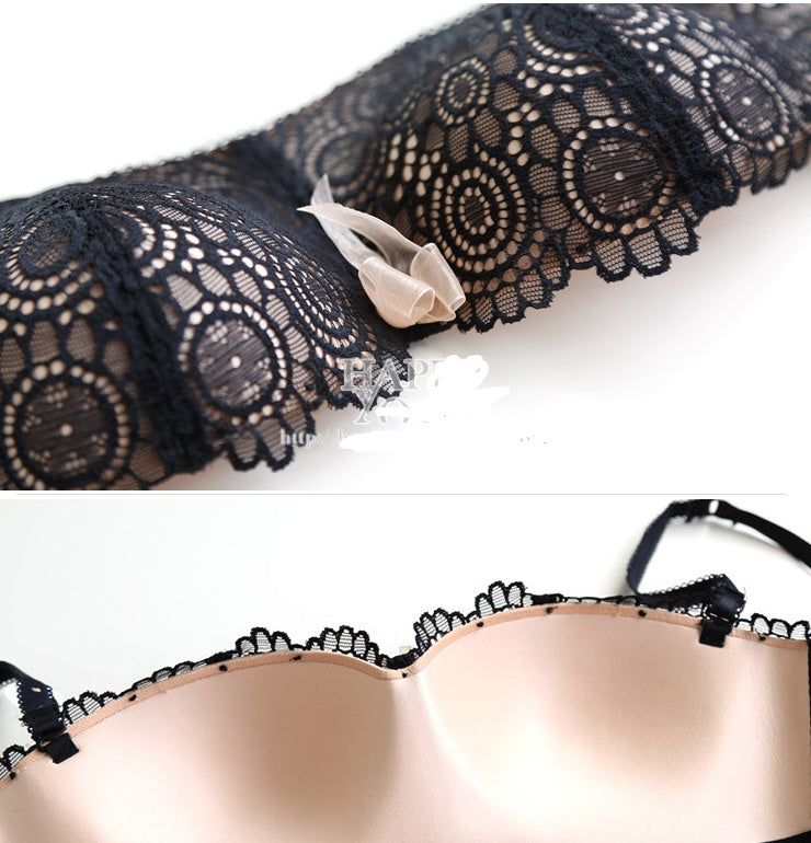 Sexy lace no steel support bra ladies underwear set detachable shoulder strap thin section