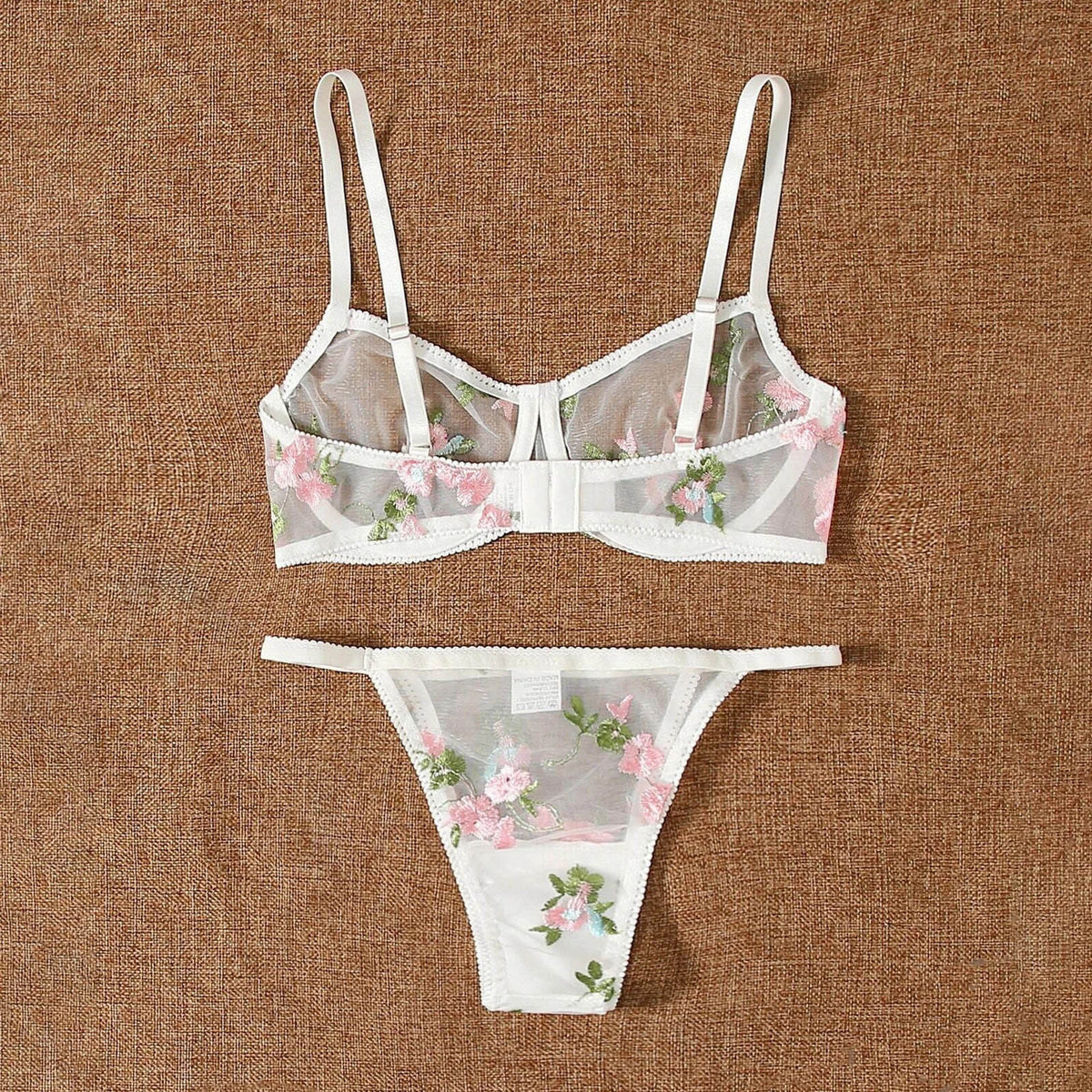Three-point Mesh See-through Push Up Bras Embroidered Underwear Suit