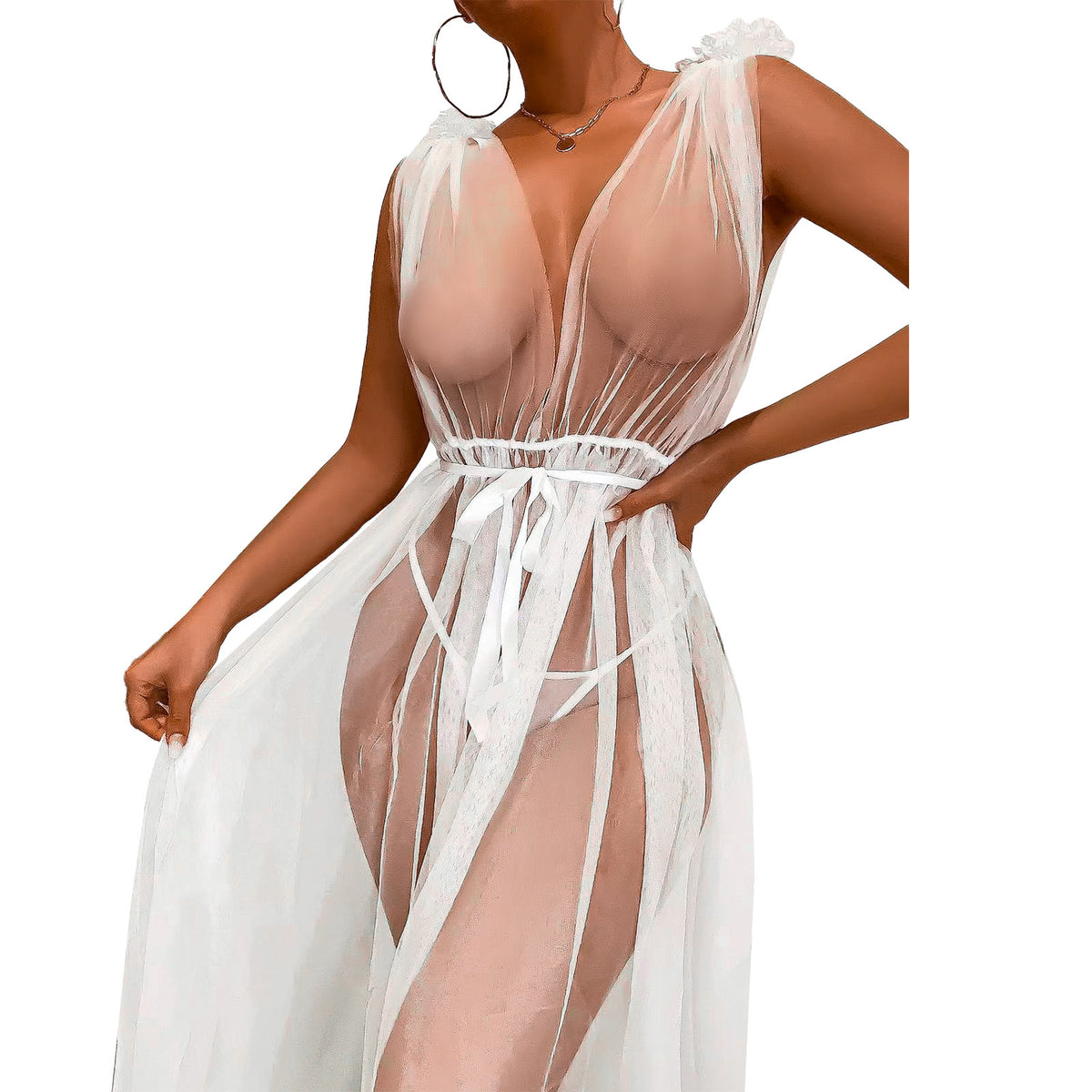 European And American Women's Lace White Mesh Underwear Set