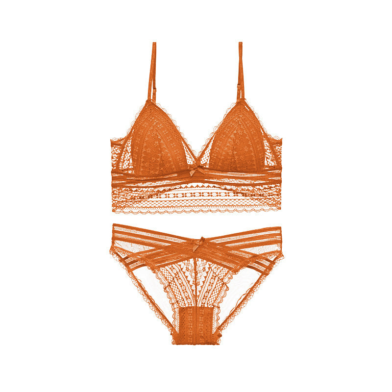 Lace Triangle Cup No Steel Ring Breathable Sexy Bra Underwear Set