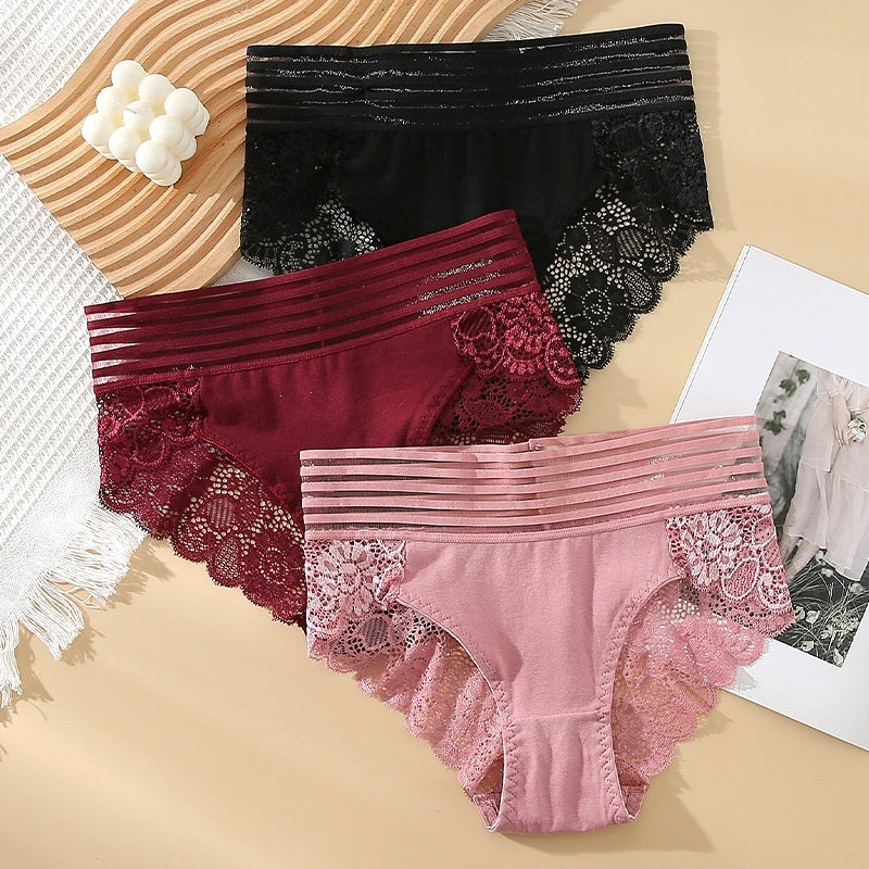 Sexy Women's Cotton High Waist Lace Breathable Underwear