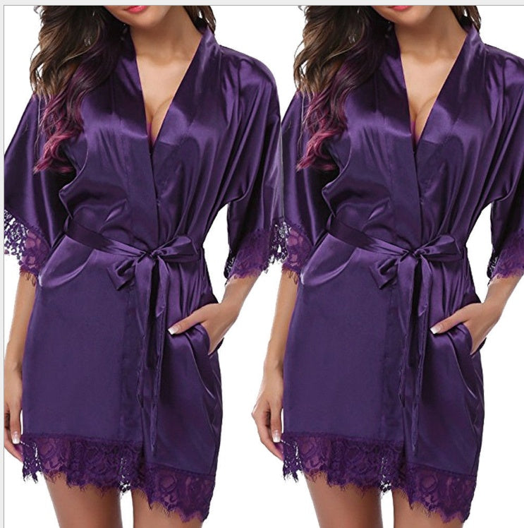 Sexy Faux Ice Silk Plus Size Nightgown