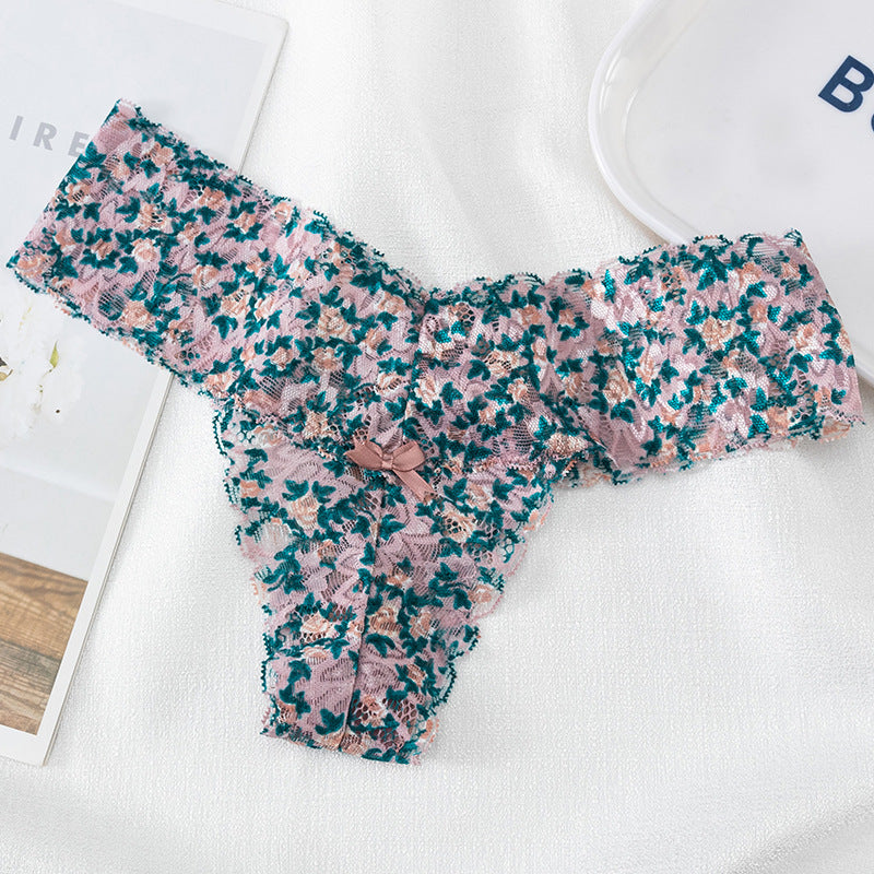 Women's Sexy Low Waisted Lace Printed Thong